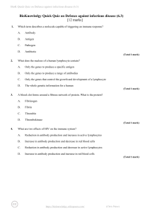 BioKnowledgy Quick Quiz on Defence against infectious disease (6.3)