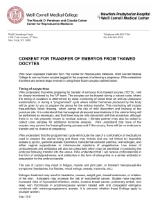 consent for transfer of embryos from thawed oocytes