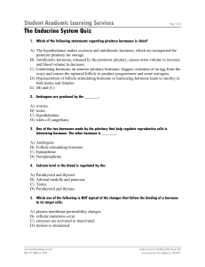 Student Academic Learning Services The Endocrine System Quiz