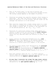 Quantum Mechanical Model of the Atom and Electronic Structure 1
