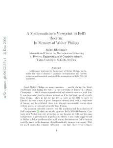 A Mathematician`s Viewpoint to Bell`s theorem: In Memory of Walter