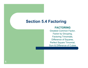 Factoring Trinomials—with a coefficient of 1 for the squared term