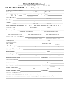 Child Intake Evaluation Form - Willamette Valley Family Center