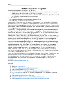 AP Chemistry Summer Assignment - Belle Vernon Area School District