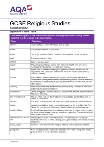 GCSE Religious Studies A Specification A - Islam Explanation