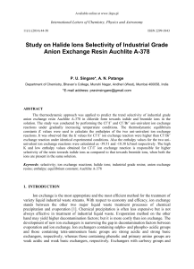 Study on Halide Ions Selectivity of Industrial Grade Anion Exchange