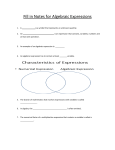 Fill in Notes for Algebraic Expressions