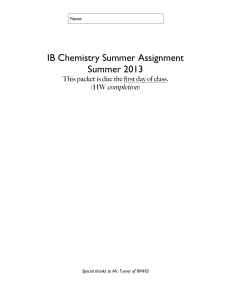 IB Chemistry Summer Assignment Summer 2013