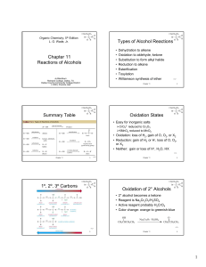 Chapter 11 Reactions of Alcohols Types of Alcohol Reactions