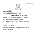 19-105 W-01 WEEK 6 Lectures 16-18 Begin ELECTROCHEMISTRY