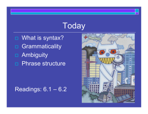 What is syntax? Grammaticality Ambiguity Phrase structure