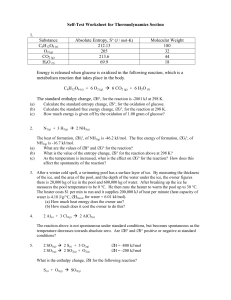 Self-Test Worksheet for Thermodynamics Section (Quiz