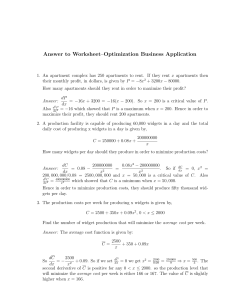 Answer to Worksheet–Optimization Business Application