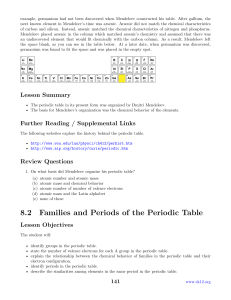 8.2 Families and Periods of the Periodic Table Lesson Objectives