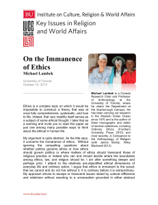 Michael Lambek, Immanence of Ethics
