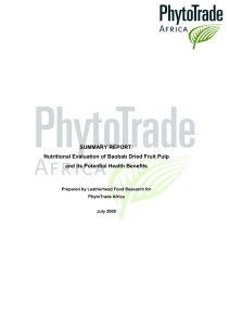 SUMMARY REPORT: Nutritional Evaluation of Baobab Dried Fruit