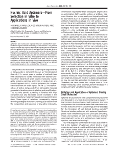 Nucleic Acid AptamerssFrom Selection in Vitro to Applications in Vivo