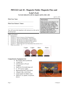 PHY222 Lab 10 - Magnetic Fields: Magnetic Flux and Lenz`s Law