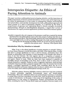 Interspecies Etiquette: An Ethics of Paying Attention to Animals
