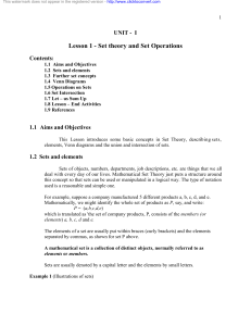 Lesson 1 - Set theory and Set Operations