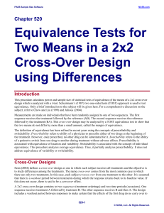 Equivalence Tests for Two Means in a 2x2 Cross-Over