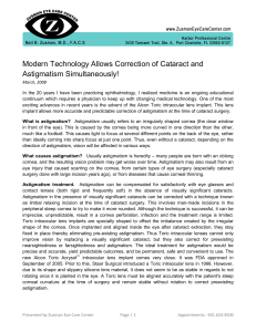 Modern Technology Allows Correction of Cataract and Astigmatism