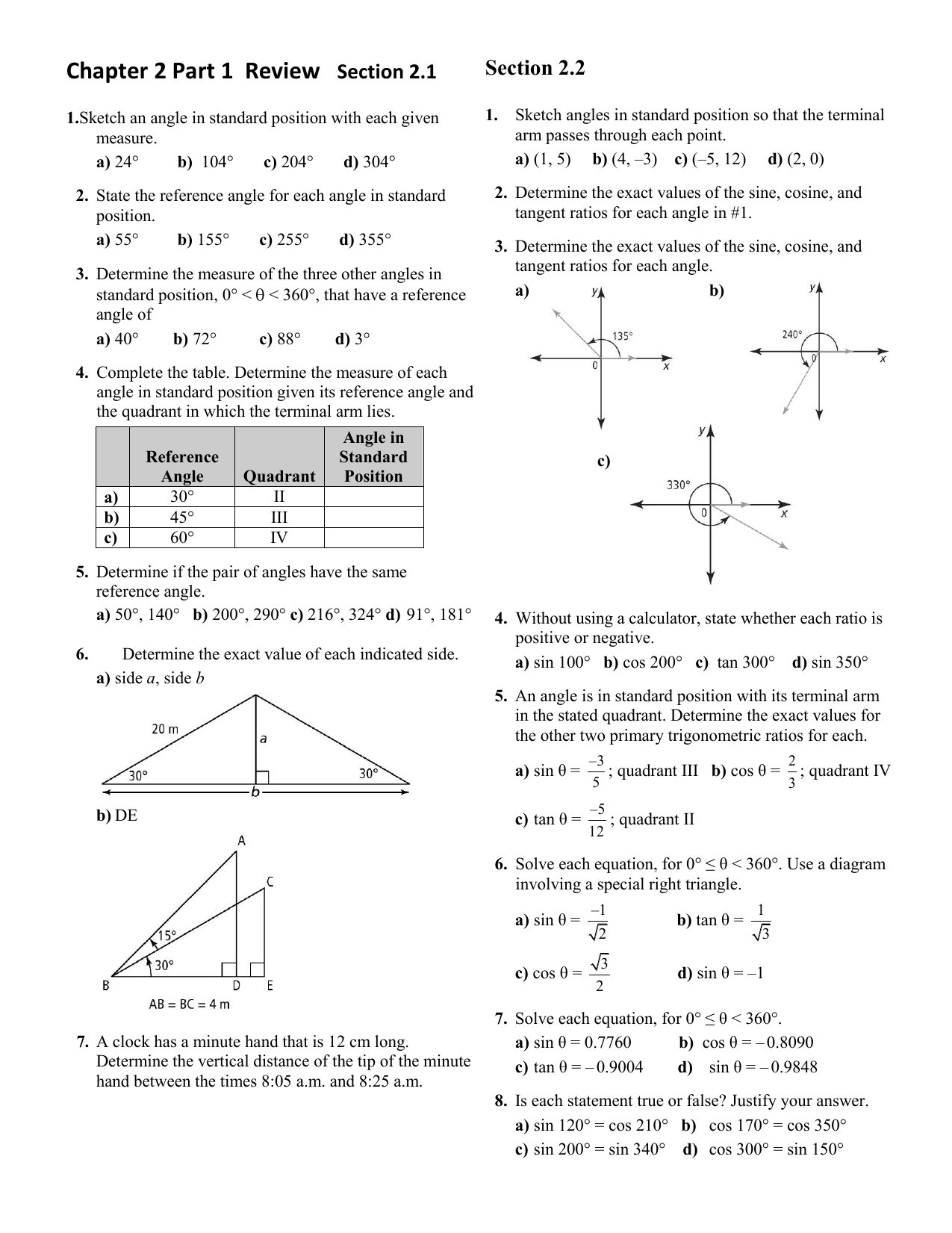 Chapter 2 Part 1 Review Worksheet