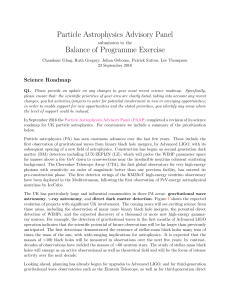 Particle Astrophysics Advisory Panel Balance of Programme Exercise