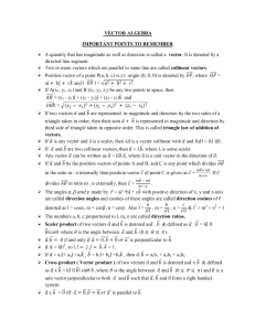 VECTOR ALGEBRA IMPORTANT POINTS TO REMEMBER A