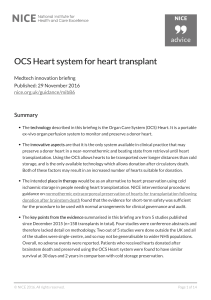 OCS Heart system for heart transplant