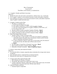 7-1 Avogadro`s Number and Molar Conversions Objectives: • Identify