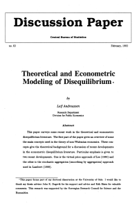 Theoretical and Econometric Modeling of Disequilibrium