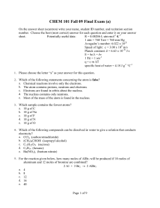 CHEM 101 Fall 09 Final Exam (a)