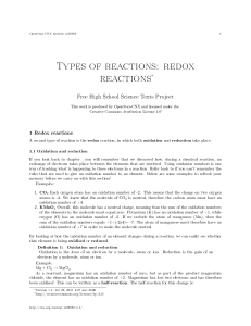 Types of reactions: redox reactions