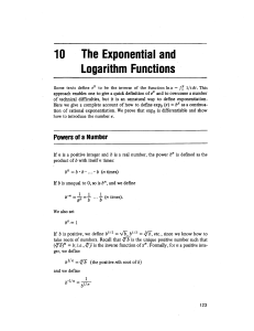 Chapter 10 - The Exponential and Logarithm Functions