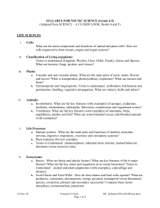 SYLLABUS FOR NSF ISC SCIENCE