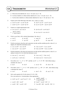 TRIGONOMETRY C3 Worksheet D