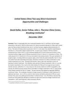 United States-China Two-way Direct Investment: Opportunities and