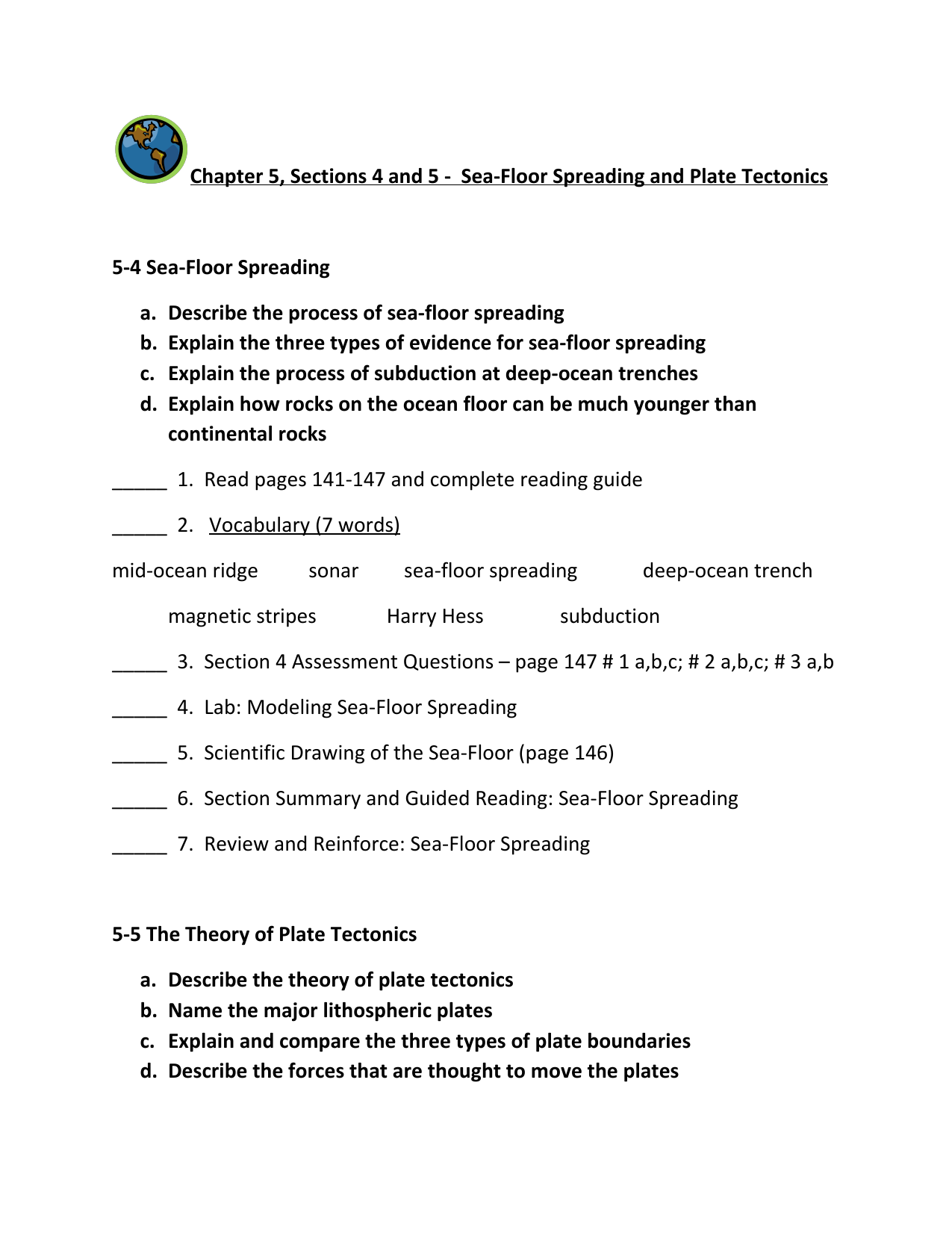 Sea Floor Spreading And Plate Tectonics 5 4 Sea