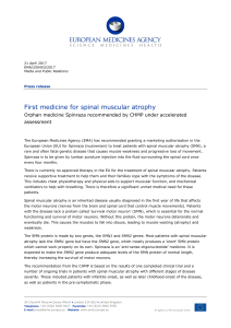 First medicine for spinal muscular atrophy - EMA