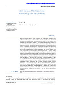 Sport Science: Ontological and Methodological Considerations
