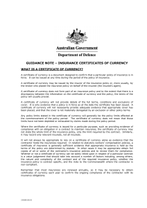 Guidance Note - Insurance Certificates of Currency