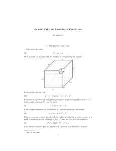 IN THE WAKE OF CARDANO`S FORMULAS 1. Completing the cube