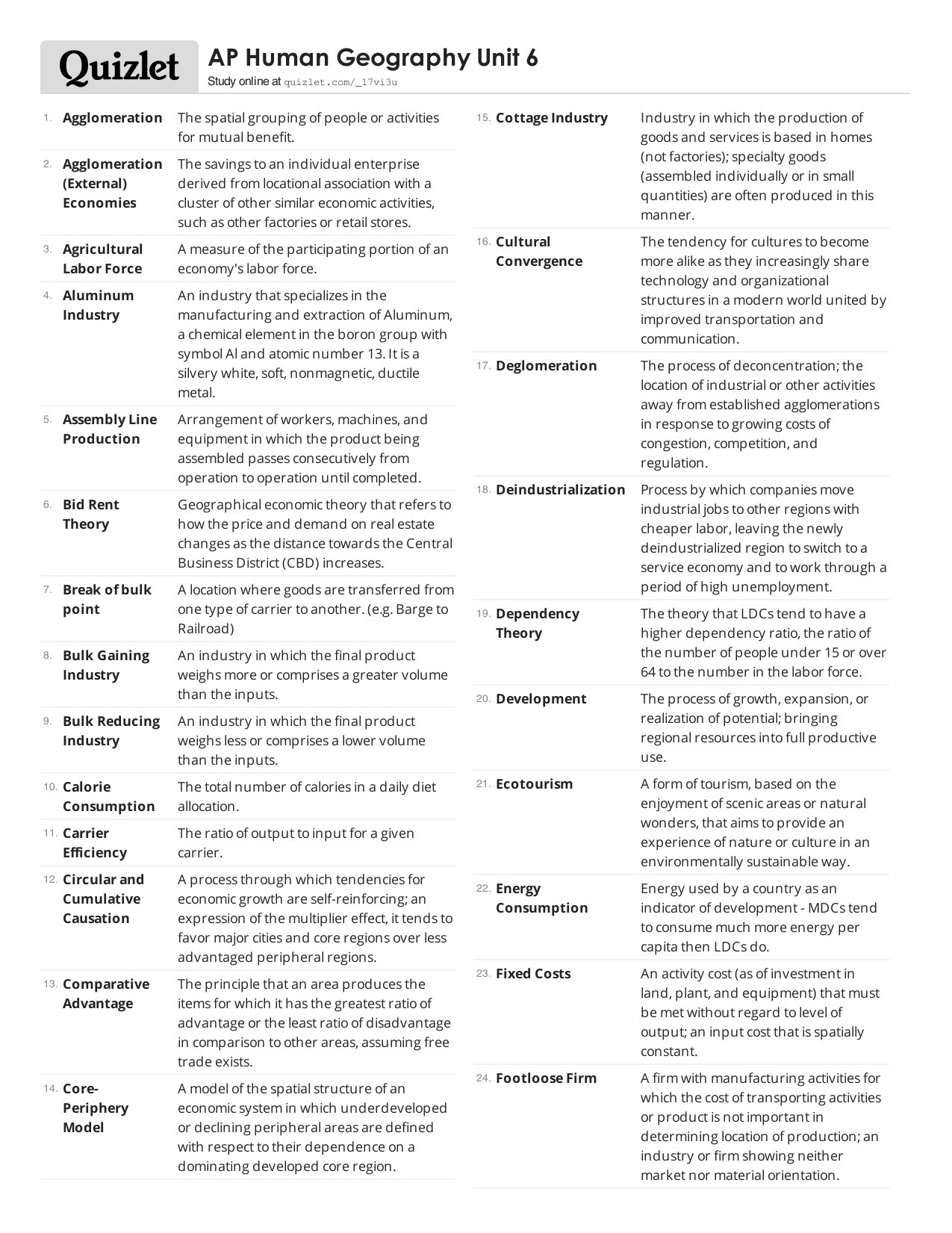 Print Ap Human Geography Unit 6 Quizlet