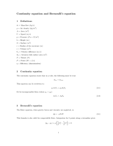 Continuity equation and Bernoulli`s equation