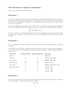 The Postulates of Quantum Mechanics Postulate 1 Postulate 2 H