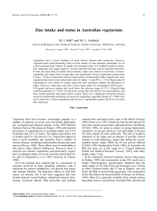 Zinc intake and status in Australian vegetarians