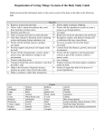 Organization of Living Things: Systems of the Body Study Guide