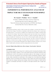 experimental performance analysis of triple tube heat exchanger
