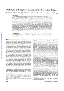 Hydrolysis of Bradykinin by Angiotensin